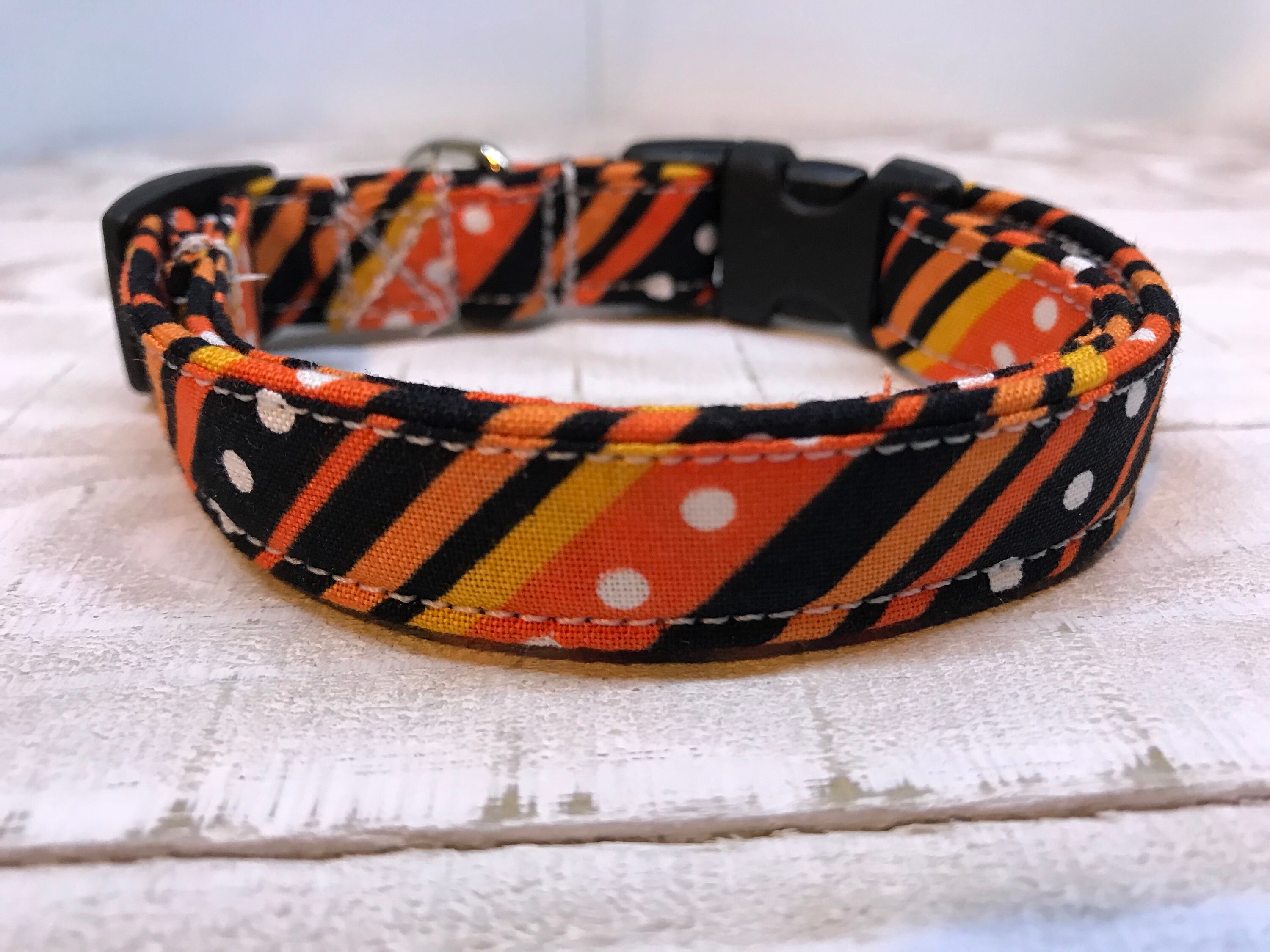 Orange Striped Candy Adjustable Dog Collar Girl Boy Spring 