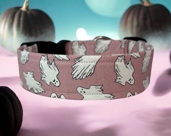 Ghosts on pink dog collar, handmade side release dog collar, girl dog collar, boy dog collar, custom dog collar, washable adjustable collar