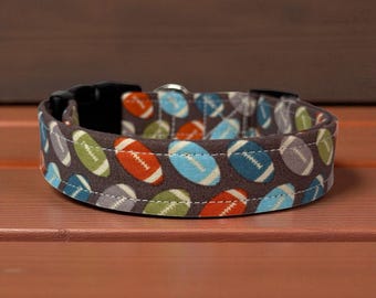 Handmade Multicolored Football Dog collar, side release washable fabric adjustable pet collar, funny dog collars, side release, washable