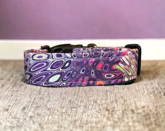 Purple dog collar, paint pour dog collar, girl dog collar, handmade dog collar, washable, adjustable side release collar, purple and pink