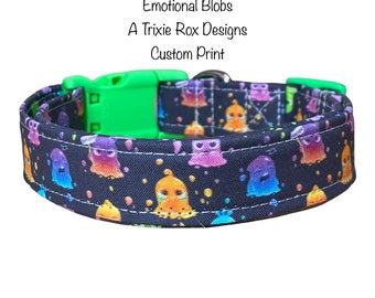 Funny dog collar, blob, dog collar, adjustable dog collar, side release collar, washable dog collar, fabric dog collar, emotional blobs