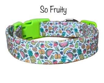 Funny dog collar, food dog collar, fruit dog collar, fruit cat collar, side release, adjustable collar, washable collar, fabric dog collar