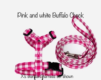 Dog harness, Harness leash set, matching leash, step in harness, standard harness, plaid dog harness, buffalo plaid harness, buffalo check,