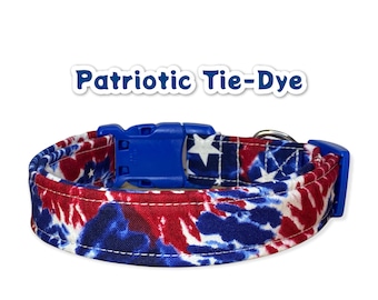 Tie dye dog collar, dog collar, cat collar, tie dyed, side release collar, adjustable collar, washable collar, fabric dog collar, patriotic