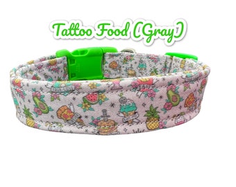 Tattoo food dog collar, Food cat collar, funny dog collar, handmade dog collar, custom dog collar, side release collar, washable pet collar