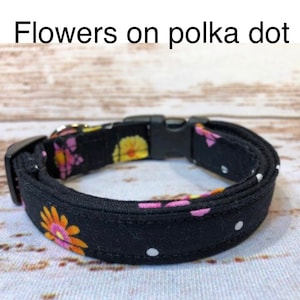 Daisy Dog Collar: Black Floral Fabric, Adjustable Side Release