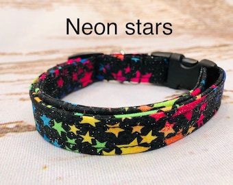 Dog Collar, girl dog collar, martingale collar, adjustable collar, buckle dog collar, martingale, nylon, female dog collar, neon stars