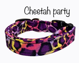 Leopard Print Dog Collar, Handmade Washable Cotton, Adjustable Side Release Webbing Core