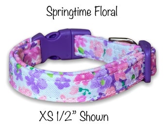 Floral dog collar, dog collar girl, adjustable, fabric dog collar, floral cat collar, pink, purple, washable, eco friendly, side release