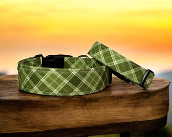 Green plaid dog collar, handmade fabric dog collar, side release adjustable dog collar, funny dog collars, washable collar, gifts for dogs