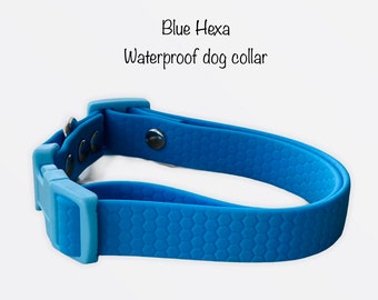 Waterproof dog collar, blue dog collar, custom dog collar, waterproof pvc, blue, hexa dog collar, vegan leather dog collar, side release