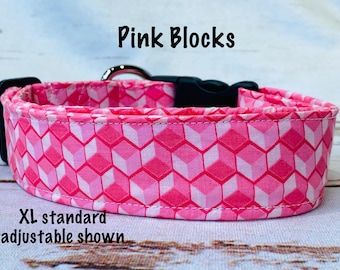 Pink Dog Collar, Cotton Fabric With Adjustable Side Release Buckle
