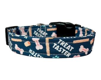 Handmade Treat Taster Dog Collar: Adjustable Side Release Collar, handmade funny dog collars, side release, washable 