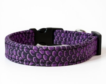 Handmade Purple Snakeskin Dog Collar: Adjustable Fabric Pet Collar