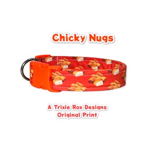 Chicken nugget dog collar, Funny dog collar, food dog collar, chicken nugget lover, side release, adjustable, washable, fabric dog collar,