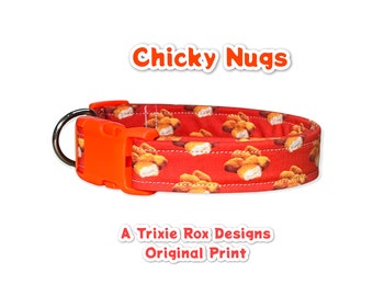 Chicken nugget dog collar, Funny dog collar, food dog collar, chicken nugget lover, side release, adjustable, washable, fabric dog collar,