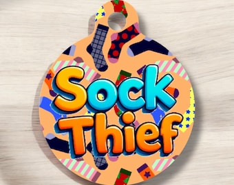 Sock Thief Funny pet tag, dog tag, pet id tag, personalized pet tag, dog id tag, personalized dog tag, dog name tag, custom dog tag