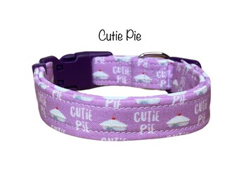 Cutie Pie Dog Collar: Purple Washable Eco-Friendly Adjustable Collar, handmade funny dog collars, side release, washable 
