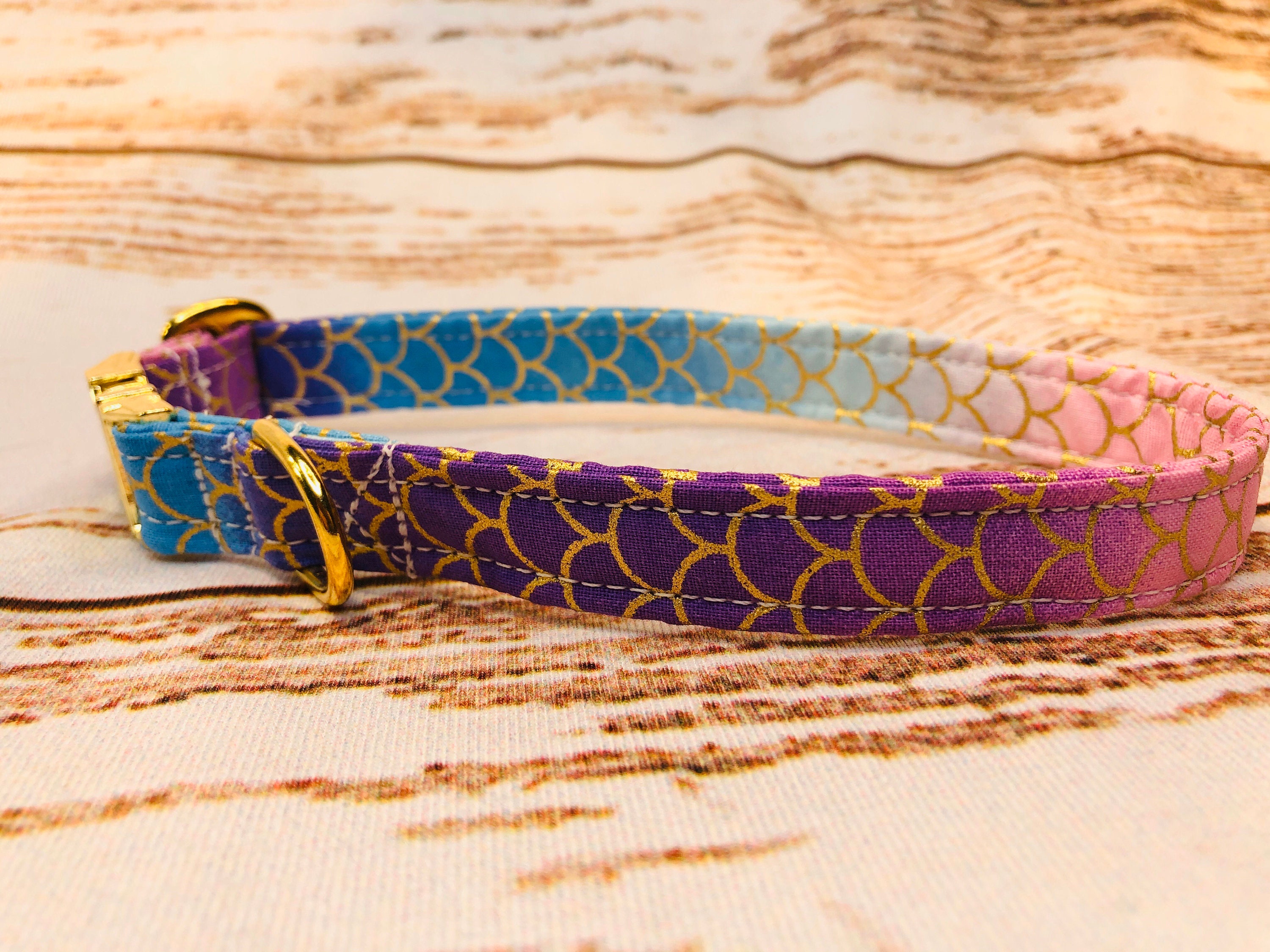 Mermaid Dog Collar, adjustable collar, dog collar, gold hardware