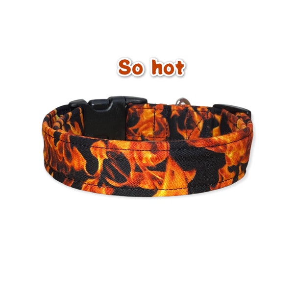 Dog collar, dog collar boy, dog collar girl, flames dog collar, fire dog collar, side release dog collar, adjustable dog collar, washable,