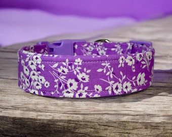 Purple floral Dog Collar, Handmade Adjustable dog Collar, Washable Fabric dog collar, Pet Accessory, Custom dog collar, side release collar
