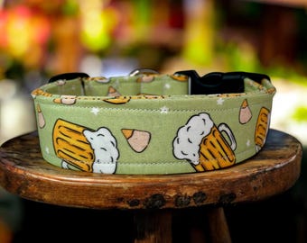 Beer and chips Dog collar, handmade side release dog collar, girl dog collar, boy dog collar, custom dog collar, washable, adjustable collar