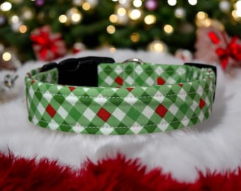 Christmas plaid dog collar, dog collar, handmade side release dog collar, funny dog collar, custom dog collar, washable adjustable collar