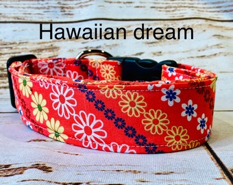 Floral dog collar, coral dog collar, adjustable collar, washable dog collar, eco friendly, side release collar, Hawaiian floral, girl dog