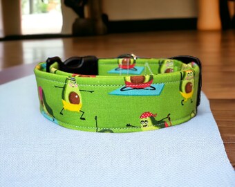 Avocado dog collar, yoga dog collar, funny dog collar, food dog collar, handmade dog collar, wide dog collar, side release adjustable collar