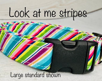 Striped dog collar, girl dog collar, pastel striped dog collar, side release collar, adjustable collar, fabric dog collar, collar for dogs