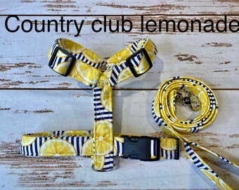 Dog Harness, harness and leash set, step in dog harness, standard dog harness, roman dog harness, striped dog harness, lemon dog harness