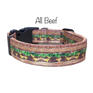 Hamburger Dog Collar: Funny Cheeseburger Print, Adjustable, Washable