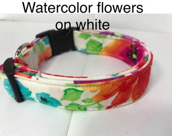Watercolor floral dog collar, girl dog collar, floral, flowers, washable collar, adjustable collar, side release collar, fabric dog collar
