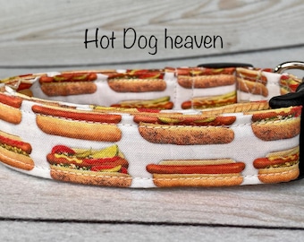Funny Hot Dog Fabric Dog Collar, Adjustable, funny dog collar, side release, washable, adjustable 