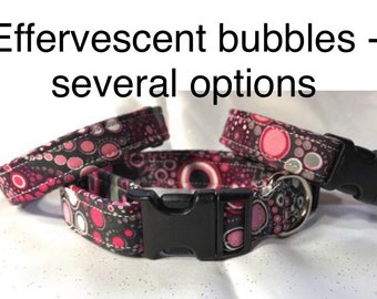 Dog Collar, girl dog collar, boy dog collar, bubble dog collar, fabric, adjustable collar, buckle dog collar, effervescent bubbles, bubbles