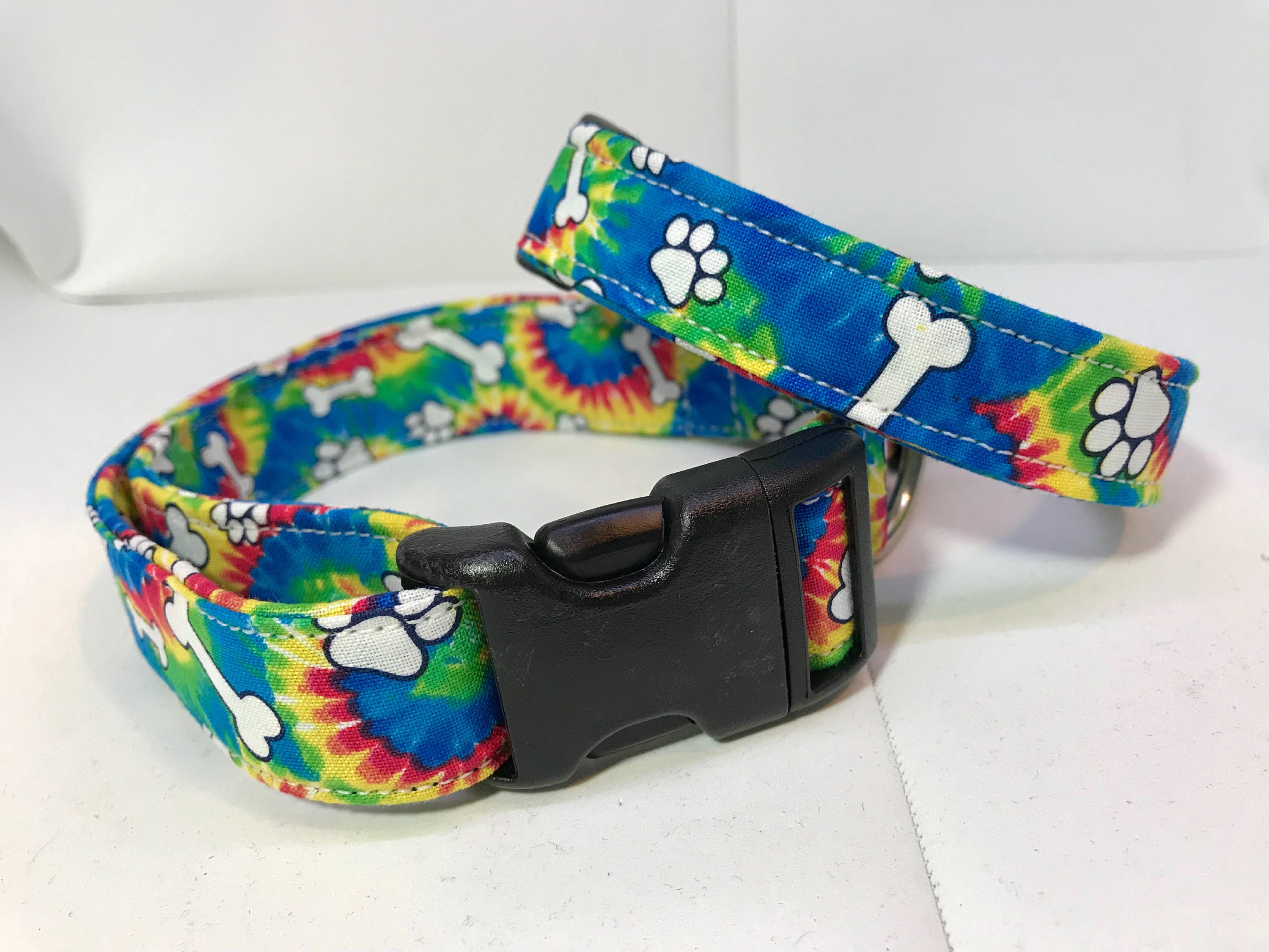 Tie dye dog collar, rainbow tie dye, dog collar, girl dog collar, boy