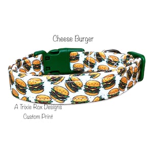 Hamburger Dog Collar: Funny Cheeseburger Print, Adjustable, Washable