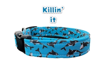 Orca whale dog collar, girl dog collar, boy dog collar, adjustable dog collar, handmade dog collar, custom dog collar, washable, cat collar