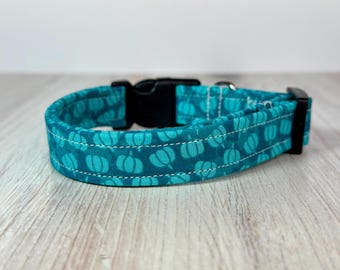 Teal pumpkin dog collar, boy dog collar, girl dog collar, handmade side release collar, washable collar, fabric dog collar,   Fall collar