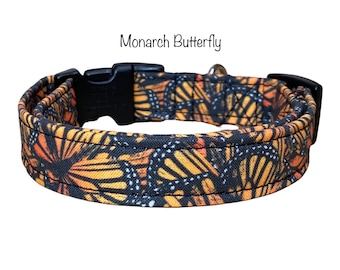 Monarch butterfly dog collar, side release collar, adjustable collar, washable collar, fabric dog collar, cat collar, monarch collar, orange