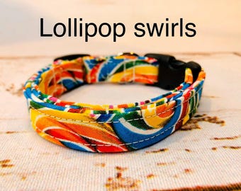Lollipop Swirls Dog Collar: Adjustable Fabric Collar, funny dog collar, side release, washable, adjustable 