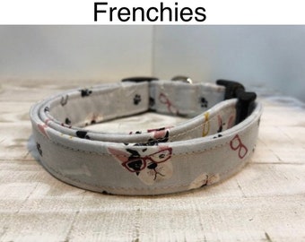 French bulldog dog collar, Frenchie dog collar, adjustable collar, washable collar, side release collar, fabric dog collar, french bulldog