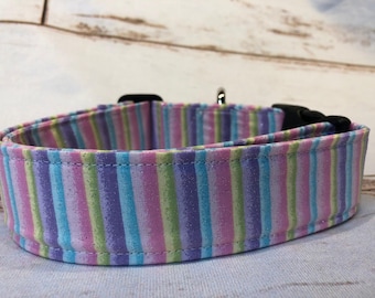 Pastel sparkle stripes dog collar, standard adjustable or martingale