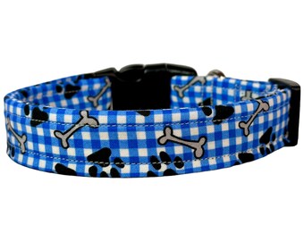 Plaid dog collar, funny dog collar, paw print dog collar, Custom collar, adjustable washable, side release collar, handmade dog collar