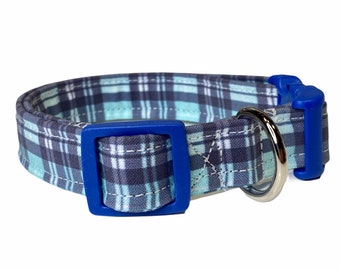 Blue plaid dog collar, dog collar, blue plaid, plaid collar, blue plaid collar, boy dog collar, eco friendly dog collar, cat collar, plaid