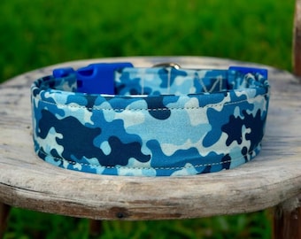 Blue camouflage dog collar, dog collar, handmade side release dog collar, funny dog collar, custom dog collar, washable collar, adjustable