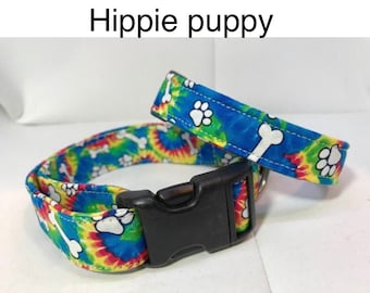 Tie dye dog collar, rainbow tie dye, dog collar, girl dog collar, boy dog collar, side release adjustable collar, washable collar, paw print