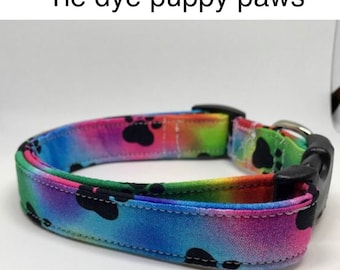 Tie Dye puppy paws, standard adjustable dog collar,  or martingale collar