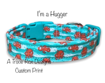 Octopus dog collar, funny dog collar, sea life, octopus, ocean, eco friendly, adjustable, washable, cat collar, octopus cat collar, hugs