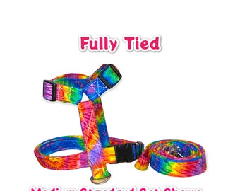 Tie Dye harness and leash set, dog harness, standard Roman harness, step in harness, matching leash, dog harness set, adjustable, washable